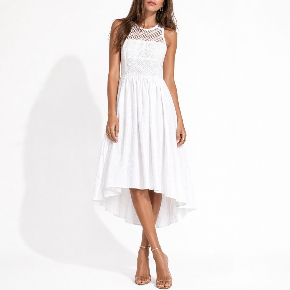 REBECCA TAYLOR 100% Cotton Maisie Eyelet Fit and‎ Flare Midi Dress. Size 10